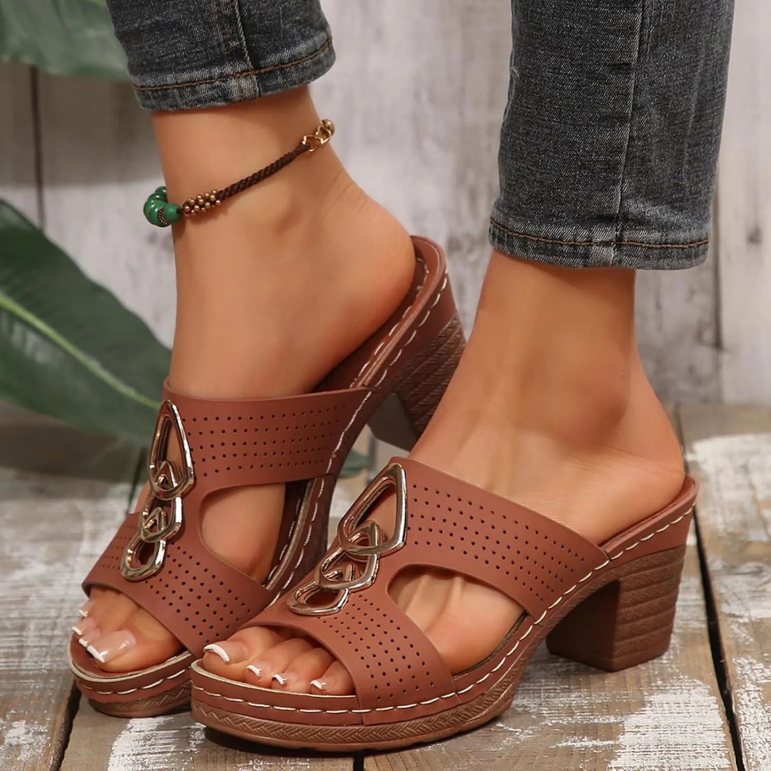Chunky Heel Sandals for Women Comfortable Platform Wedge Sandals Summer Arch Support Walking Shoes Slip On Open Toe Shoe Bridal Party Wedding Shoes Dressy Orthopedic Sandal