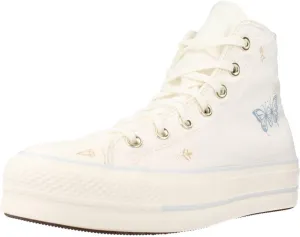 Converse Unisex Chuck Taylor All Star Lift High Top Canvas Sneaker - Lace up Closure Style - White/Cocoon Blue 7.5
