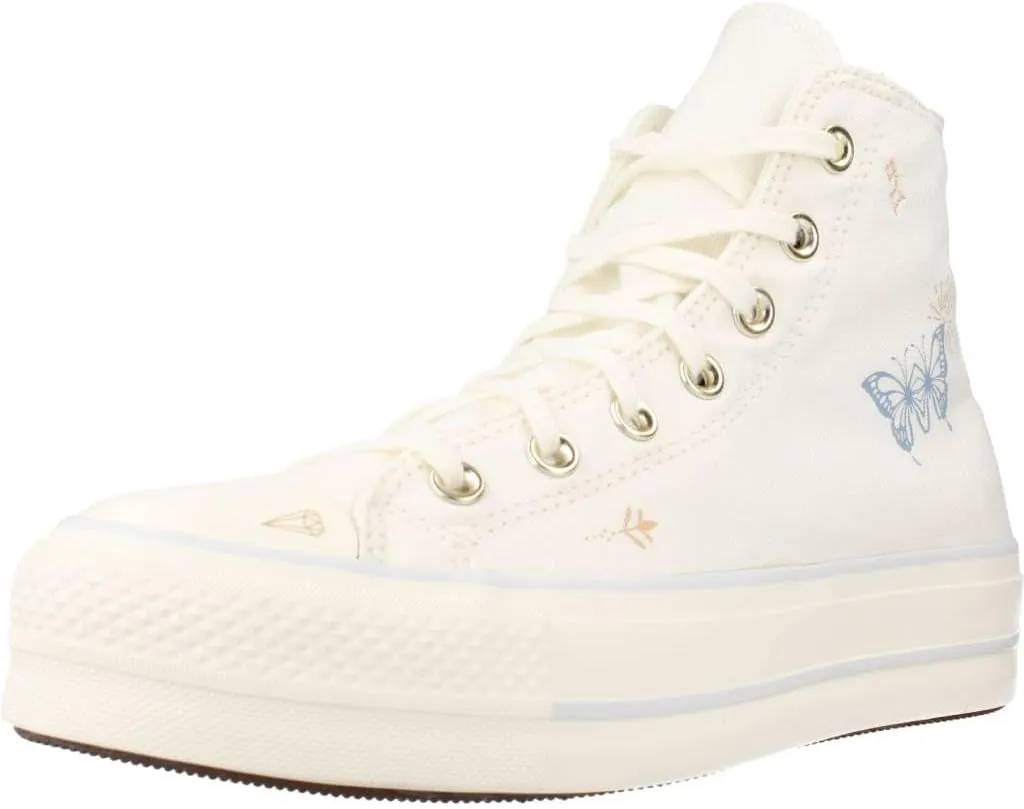 Converse Unisex Chuck Taylor All Star Lift High Top Canvas Sneaker - Lace up Closure Style - White/Cocoon Blue 7.5