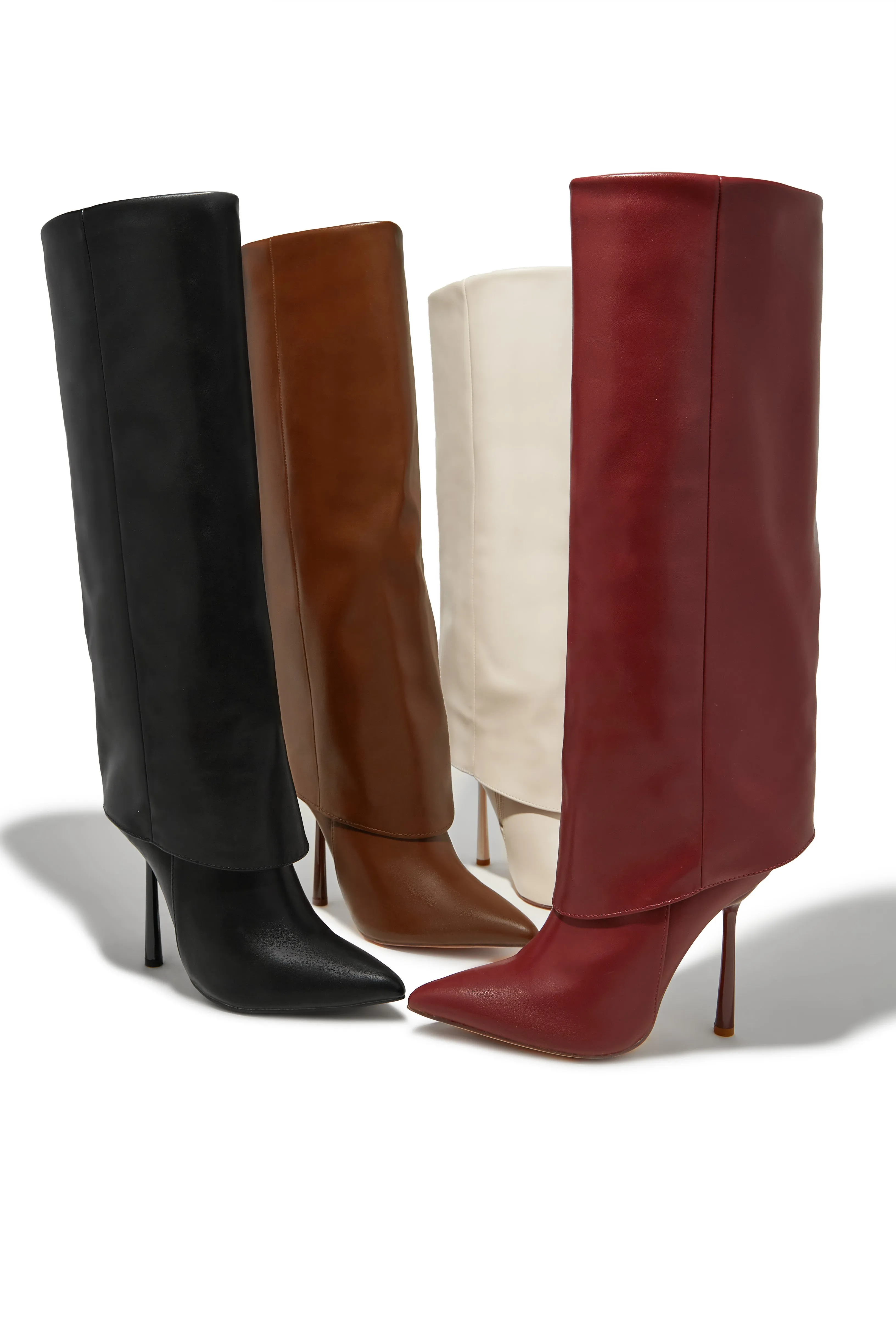 Kourt Knee High Heel Boots - Burgundy