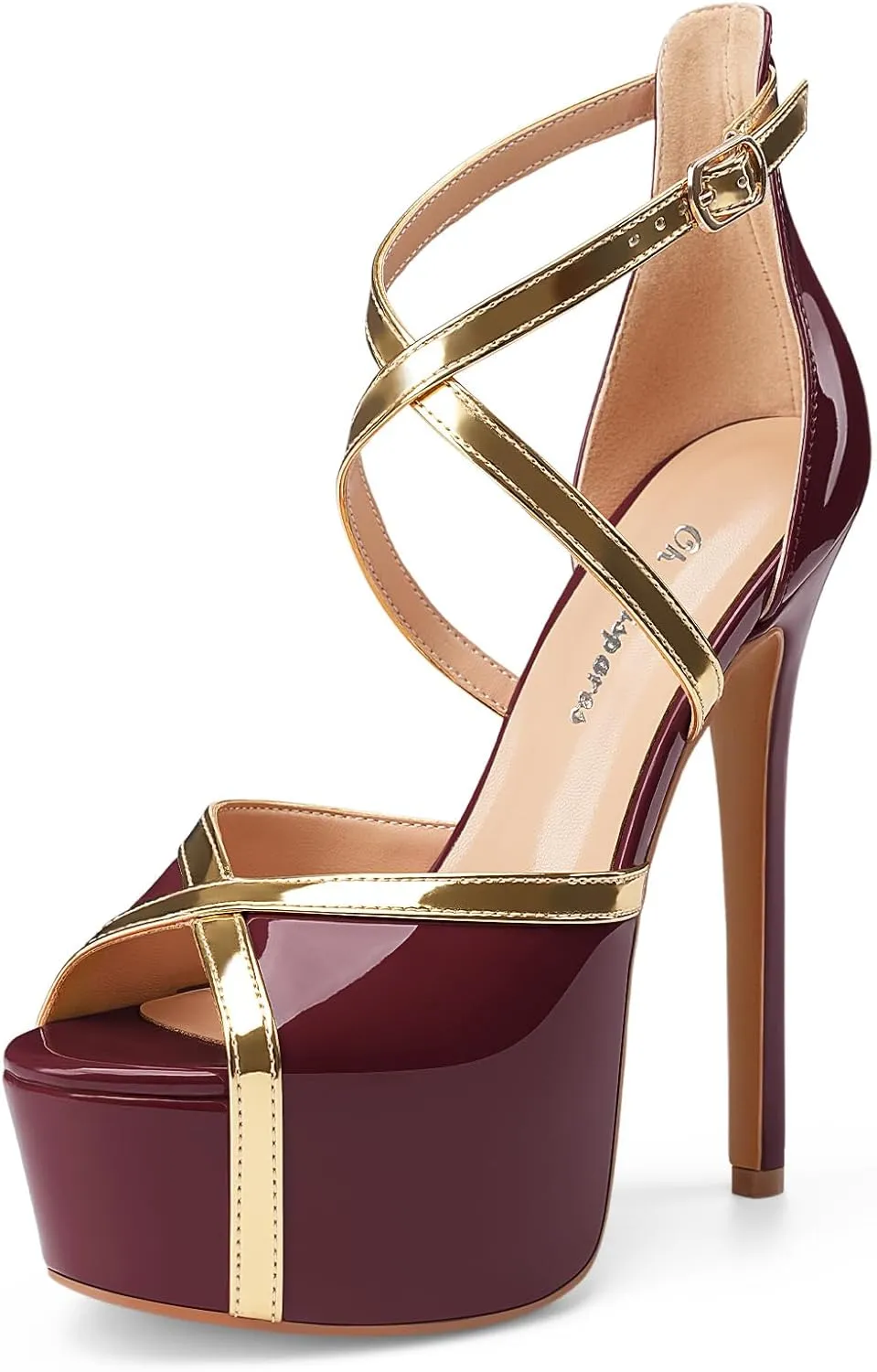 Oh Mispares Stiletto High Heel Sandals Platform Peep Toe Gold Crisscross Strappy Buckle Comfy 6 inch Heeled Spring Summer Sandals for Women Dressy