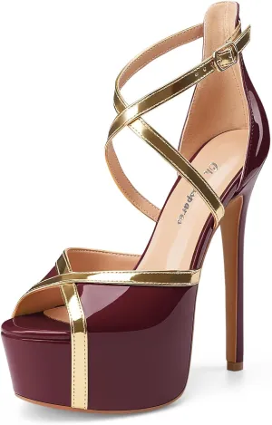 Oh Mispares Stiletto High Heel Sandals Platform Peep Toe Gold Crisscross Strappy Buckle Comfy 6 inch Heeled Spring Summer Sandals for Women Dressy