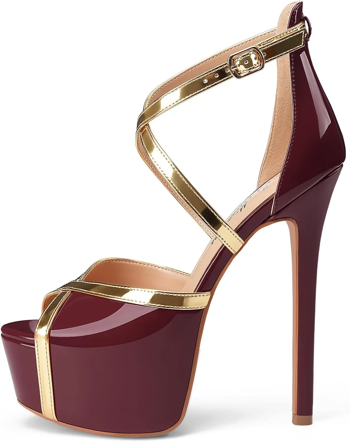 Oh Mispares Stiletto High Heel Sandals Platform Peep Toe Gold Crisscross Strappy Buckle Comfy 6 inch Heeled Spring Summer Sandals for Women Dressy