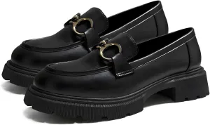 Women's Chunky Loafers Comfortable Slip-On Platform Casual Dressy Business Shoes