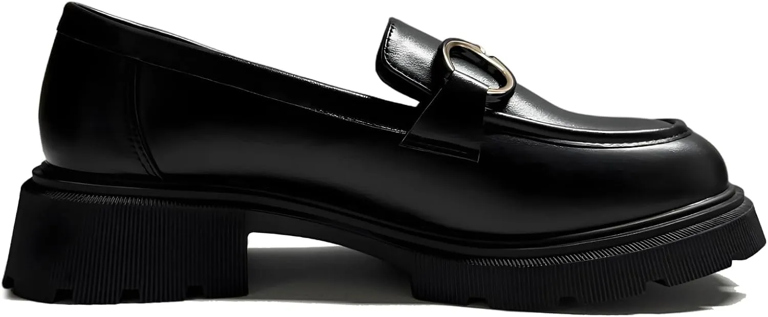 Women's Chunky Loafers Comfortable Slip-On Platform Casual Dressy Business Shoes
