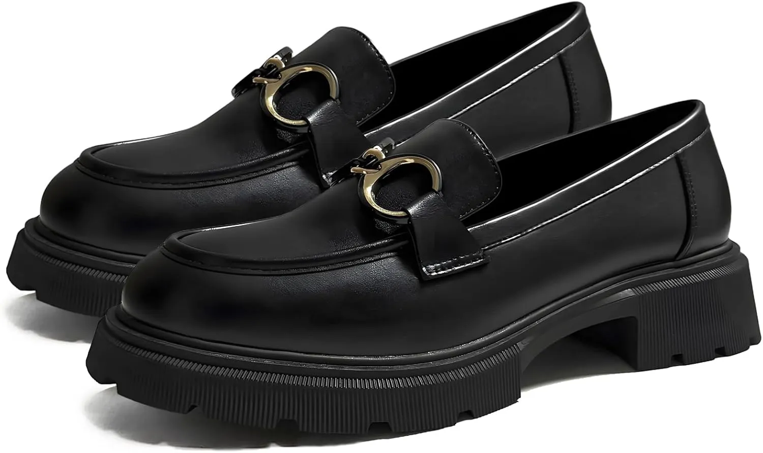 Women's Chunky Loafers Comfortable Slip-On Platform Casual Dressy Business Shoes