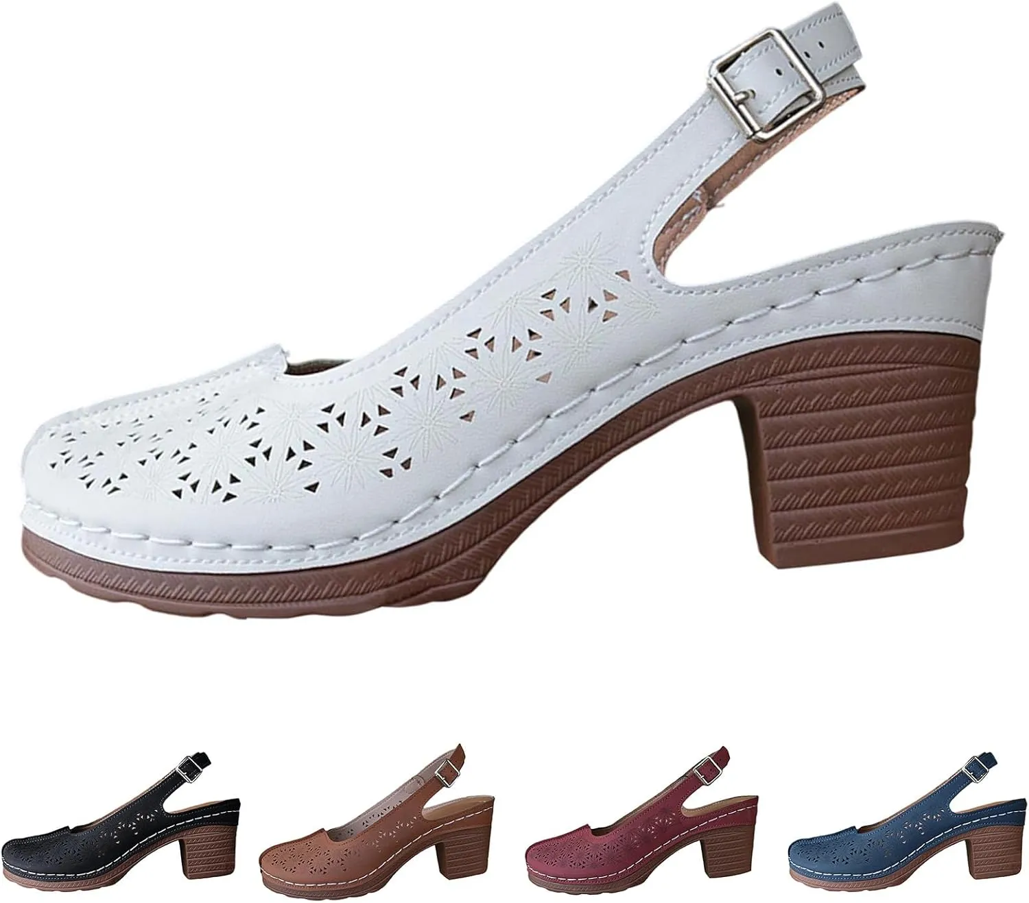 Women's Hollow Out Sandals Chunky Heel Sandals Wide Width Floral Cut Designed Comfortable Casual Shoes Adjustable Ankle Strap Wedge Sandal Anti Slip Beach Outdoor Shoes Summer Fashion Shoe