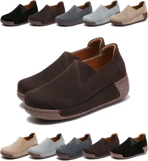 Women's Suede Wedge Loafers Slip-On,Lightweight Comfort Casual Anti-Slip Orthotic Wedge Fashion Sneakers, Non-Slip Increased Height